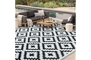 HERMOCE Outdoor Rug - 9x12 Clearance Outdoor Camping Carpet Rug for Patio, Waterproof Outdoor Rug Plastic Straw Rug for RV, Backyard, Deck, Picnic(Black & White & S, 9 x 12 Feet)