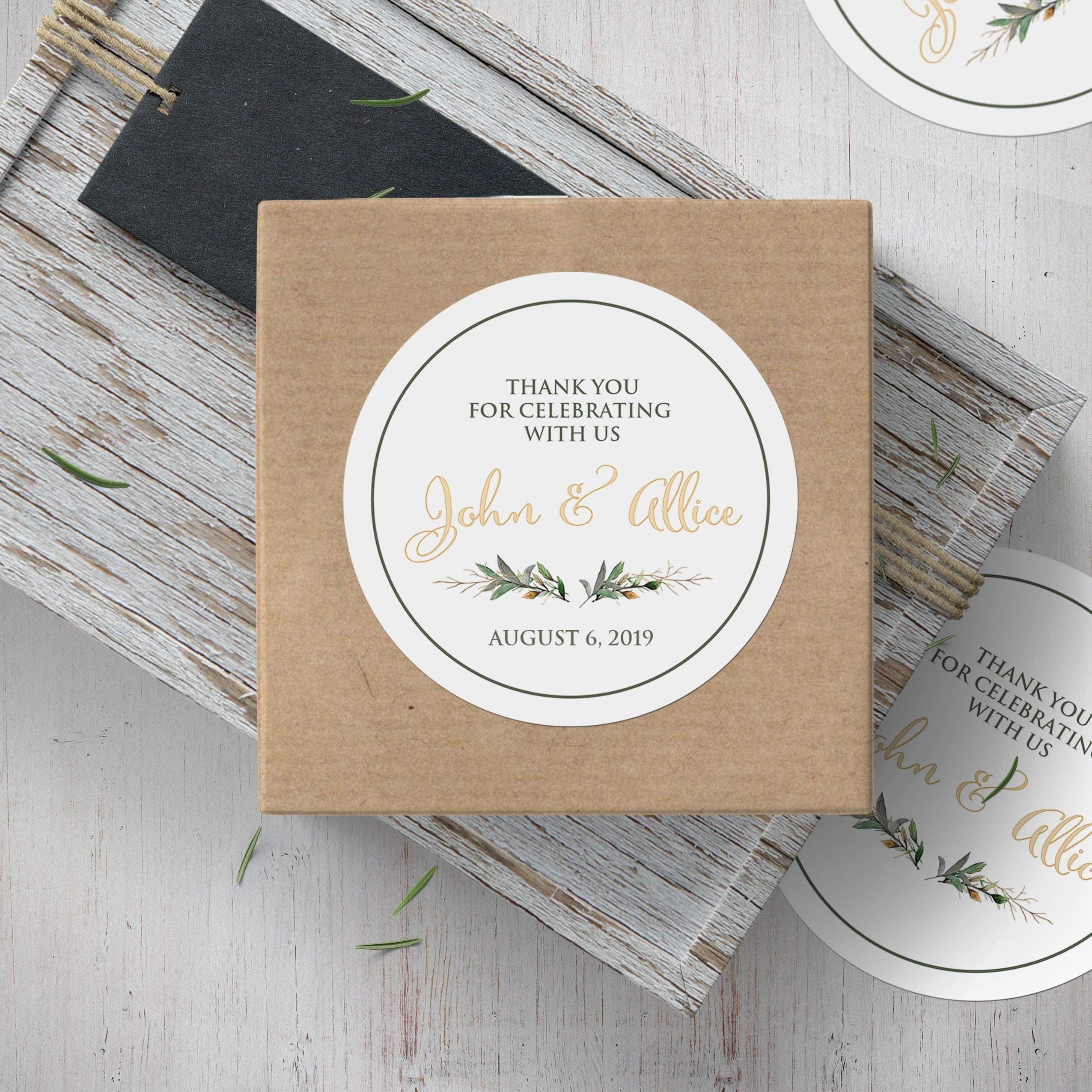 Wedding Thank You Stickers Greenery Wedding Thank You For Celebrating With Us Stickers Rustic Wedding Stickers Green Thank You Favor Labels