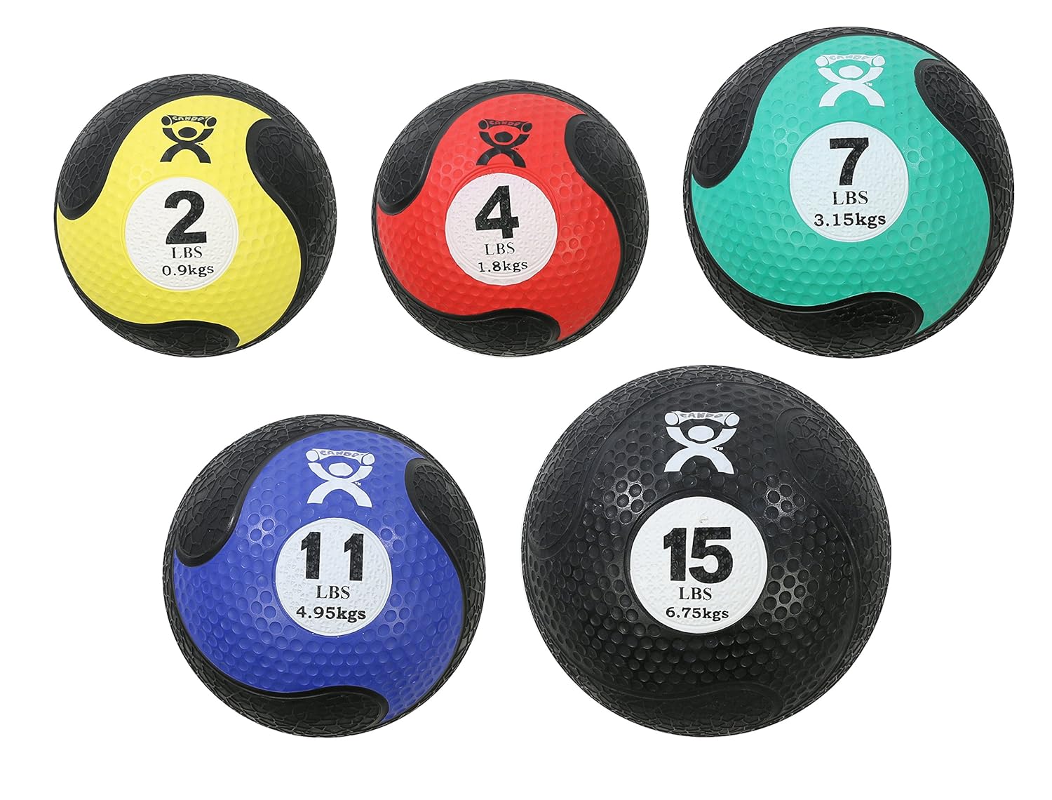 CanDo Firm Non-Slip, Dual-Textured, Weighted Medicine Ball for Exercise, Workouts, Plyometrics, Warmups, Core Training and Stability. 5-piece set - 1 each: 2,4,7,11,15 lb: Industrial & Scientific