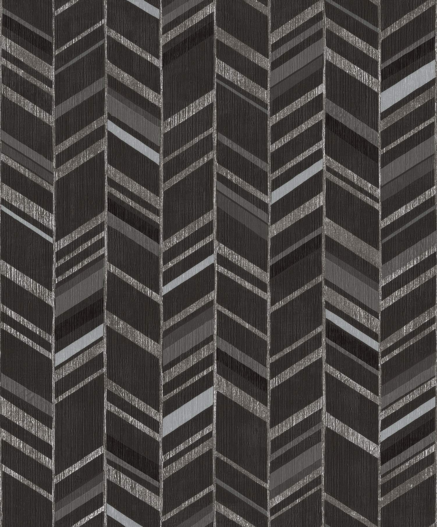 Galerie G67716 Special FX Glitter Chevrons Design Wallpaper, Black/Silver, 10m x 53cm