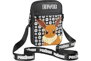 Pokemon Shoulder Bag Cross Body Bag for Kids - Adjustable Strap Kids Pikachu Small Travel Bag - Gamer Gifts (Black Eevee)