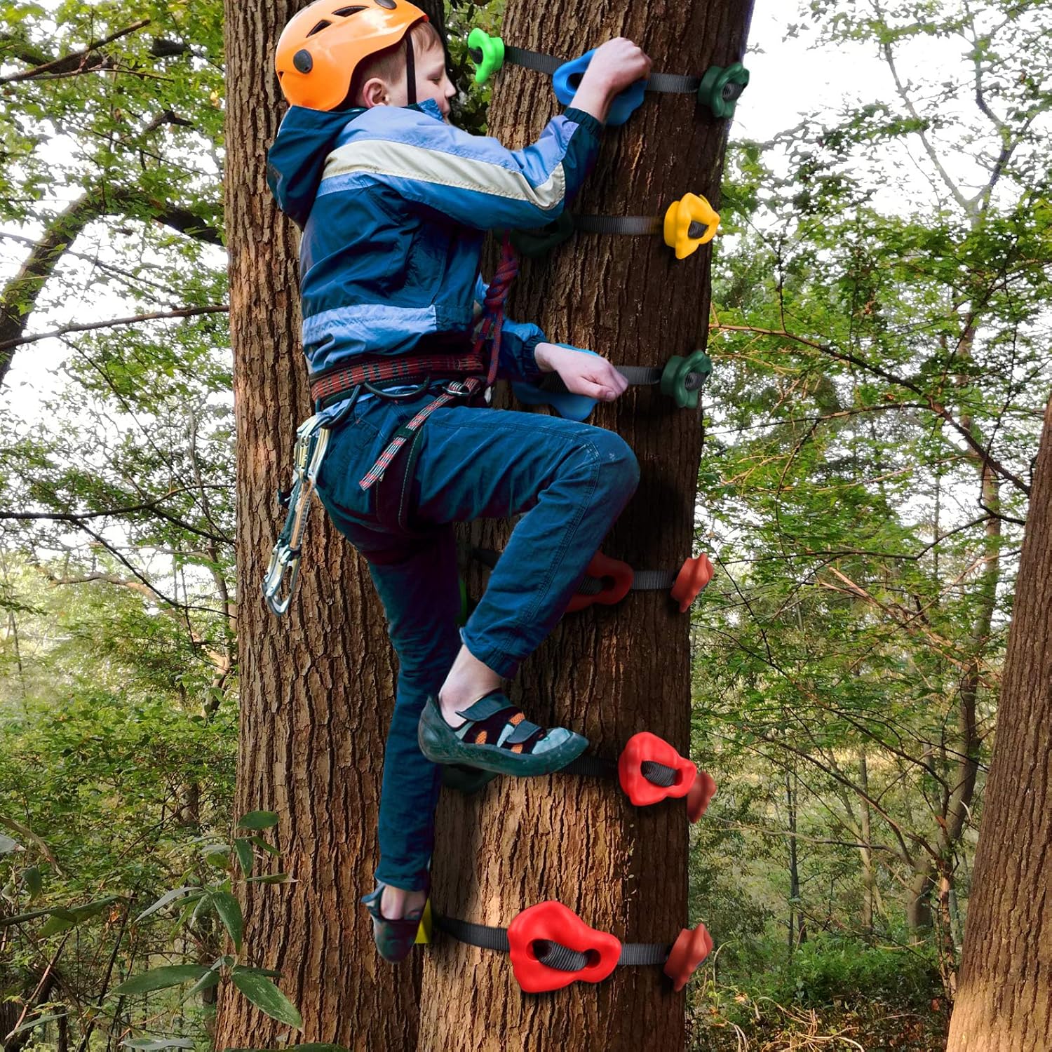 18 Ninja Tree Climbing Holds for Kids Climber, Adult Climbing Rocks with 6 Ratchet Straps for Outdoor Ninja Warrior Obstacle Course Training: Toys & Games