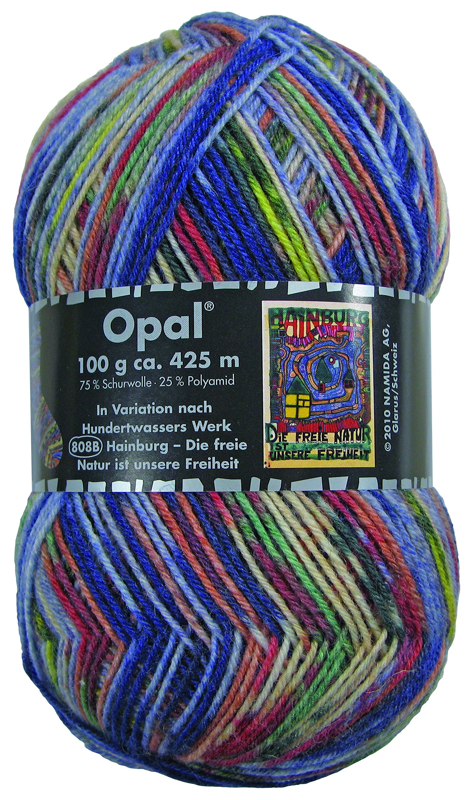 Opal Hundertwasser (425m) 4-Ply Yarn - Wool-Blend, for Knitting Warm Socks with a Unique Colour Patterns, 3204, 1 x 100g