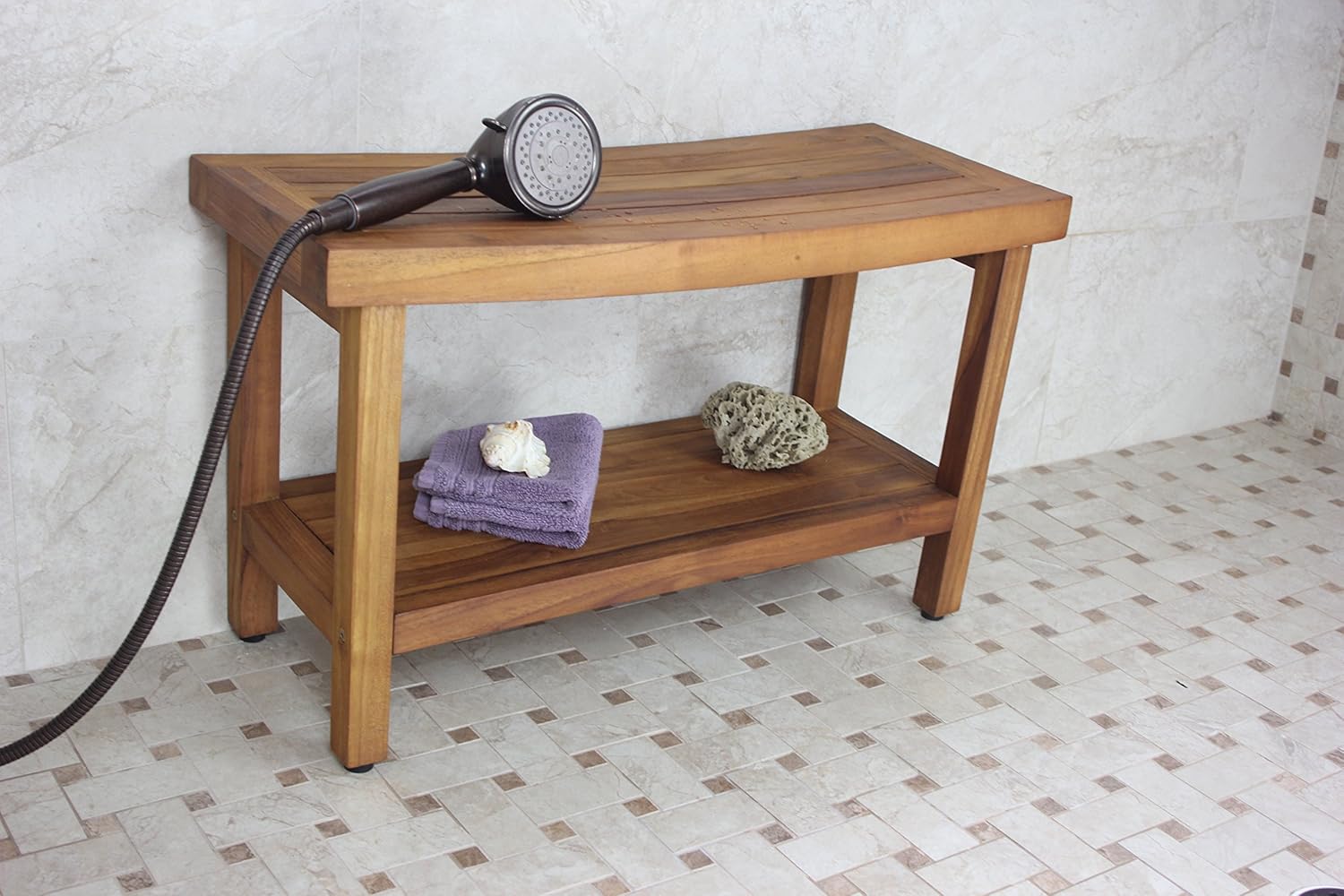 AquaTeak Patented 30" Sumba Teak Shower Bench with Shelf & AquaTeak