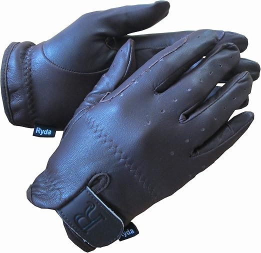 Ryda Childrens Leather Horse Riding Gloves Black or Brown 5 Sizes