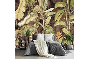 Fightal - Black and Gold Banana Leaf Wallpaper Tropical Botanical Plant Floral Wall Mural for Living Room Bedroom (Papel tapi