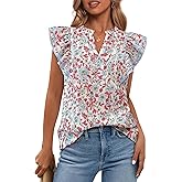 BTFBM Womens Tops Dressy Casual 2026 Spring Summer Shirts Boho Floral V Neck Ruffle Cap Sleeve Business Work Blouses