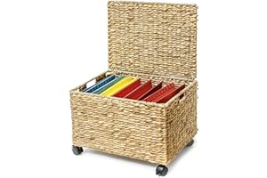 Trademark Innovations Rolling File Box Wicker File Cabinet Hanging File Baskets Water Hyacinth Storage Basket