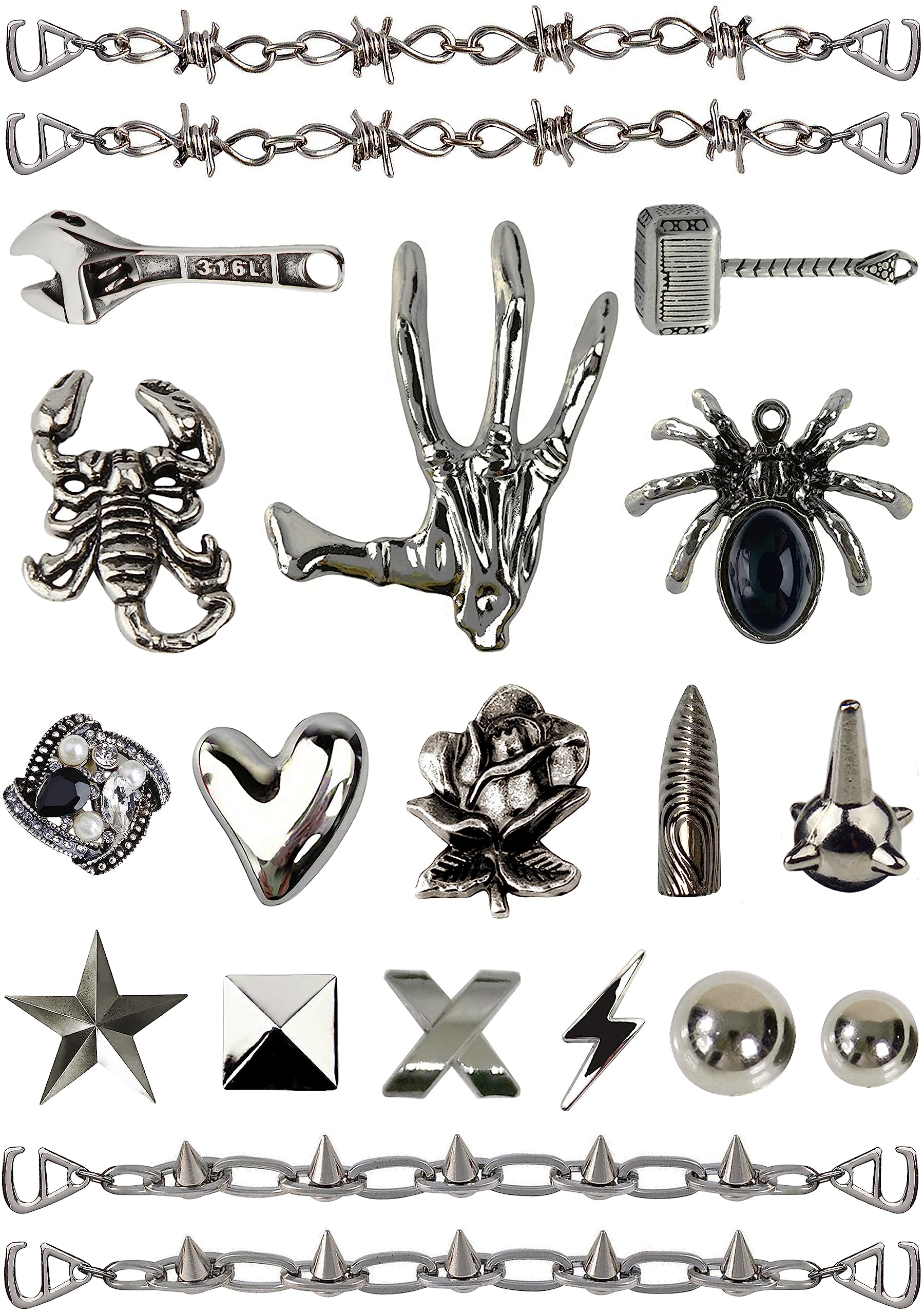 Chic Bling Shoe Charms Gold and Sliver Designer Jewels Pretty Cute Chains Decorations Accessories for Women Girl Adults