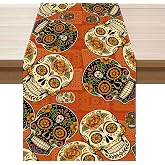 XCHI Day of The Dead Sugar Skull Table Runner for Table Decor 13x72 Inch | Flower Marigolds Dia De Los Muertos Mexican Home Decorations for Kitchen Dining Dinner Indoor Holiday Party Farmhouse