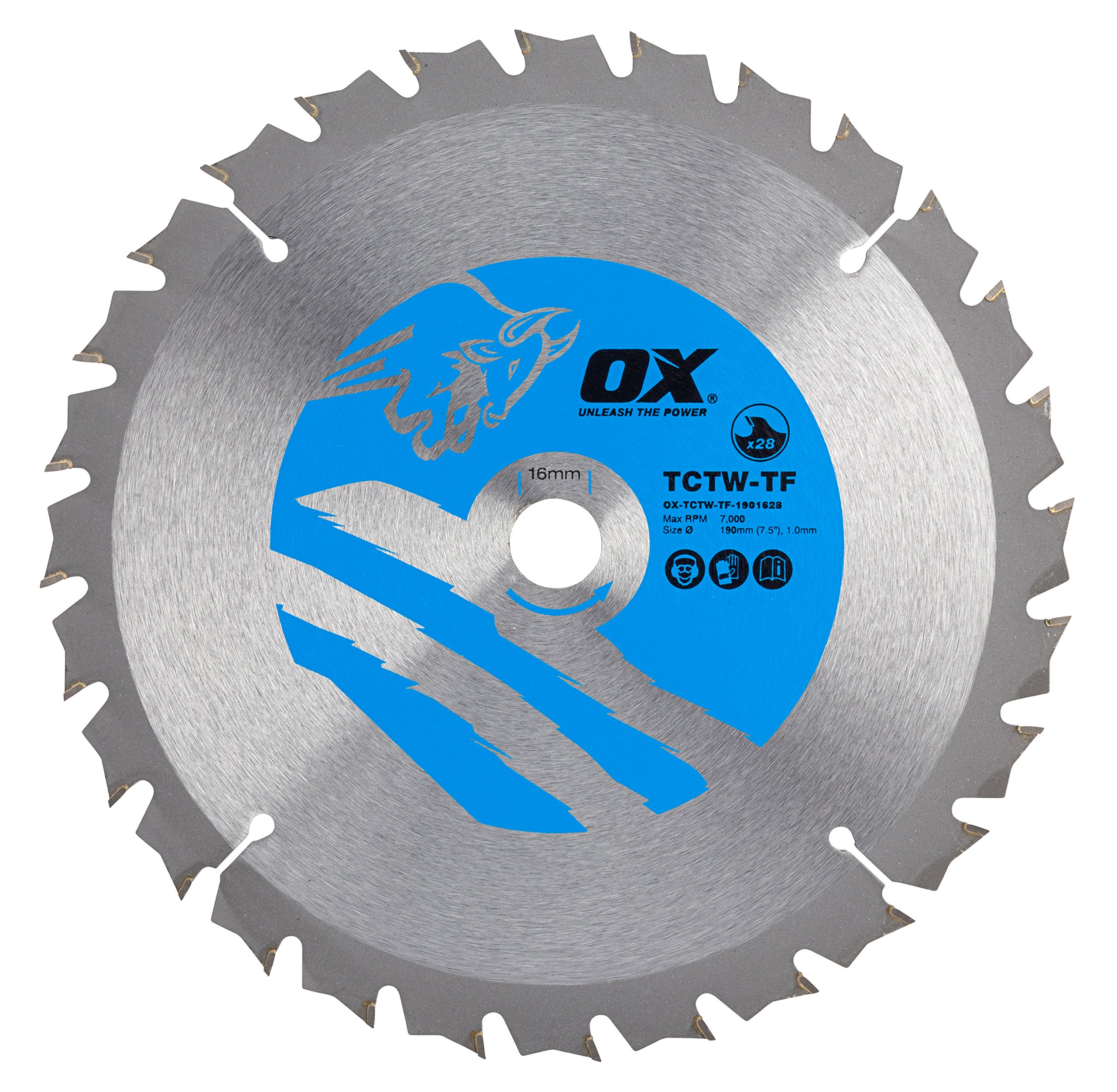 OX Wood Cutting Thin Kerf Circular Saw Blade 190/16mm, 28 Teeth ATB