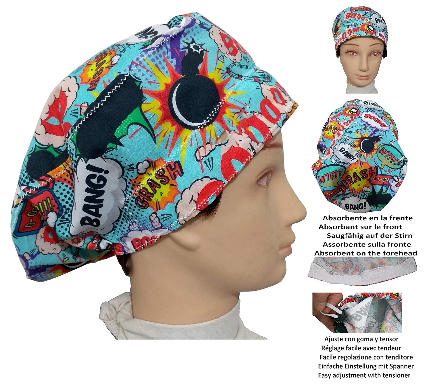 Scrub Hat Theatre Cap Noises Pumps For Long Hair With Sweatband