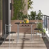Yaheetech 3 Piece Dining Set Modern Round Table 2 Chairs Wine Rack Black view 8