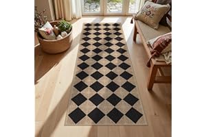 Dadasgk 2x6 Checkered Easy Jute Runner, Washable Indoor Outdoor Kitchen Rug, Non Slip Black Diamond Runner for Entryway Hallw