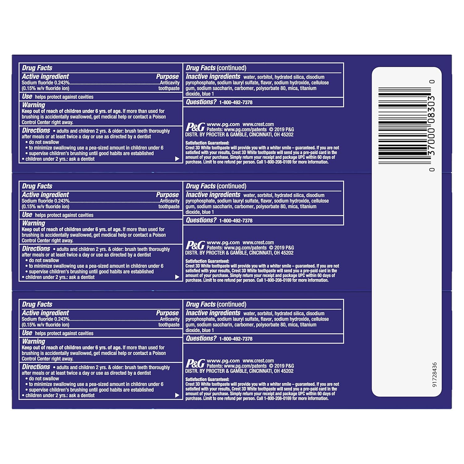Crest 3D White Whitening Arctic Fresh Toothpaste, 4.1 oz, 3 Count : Beauty