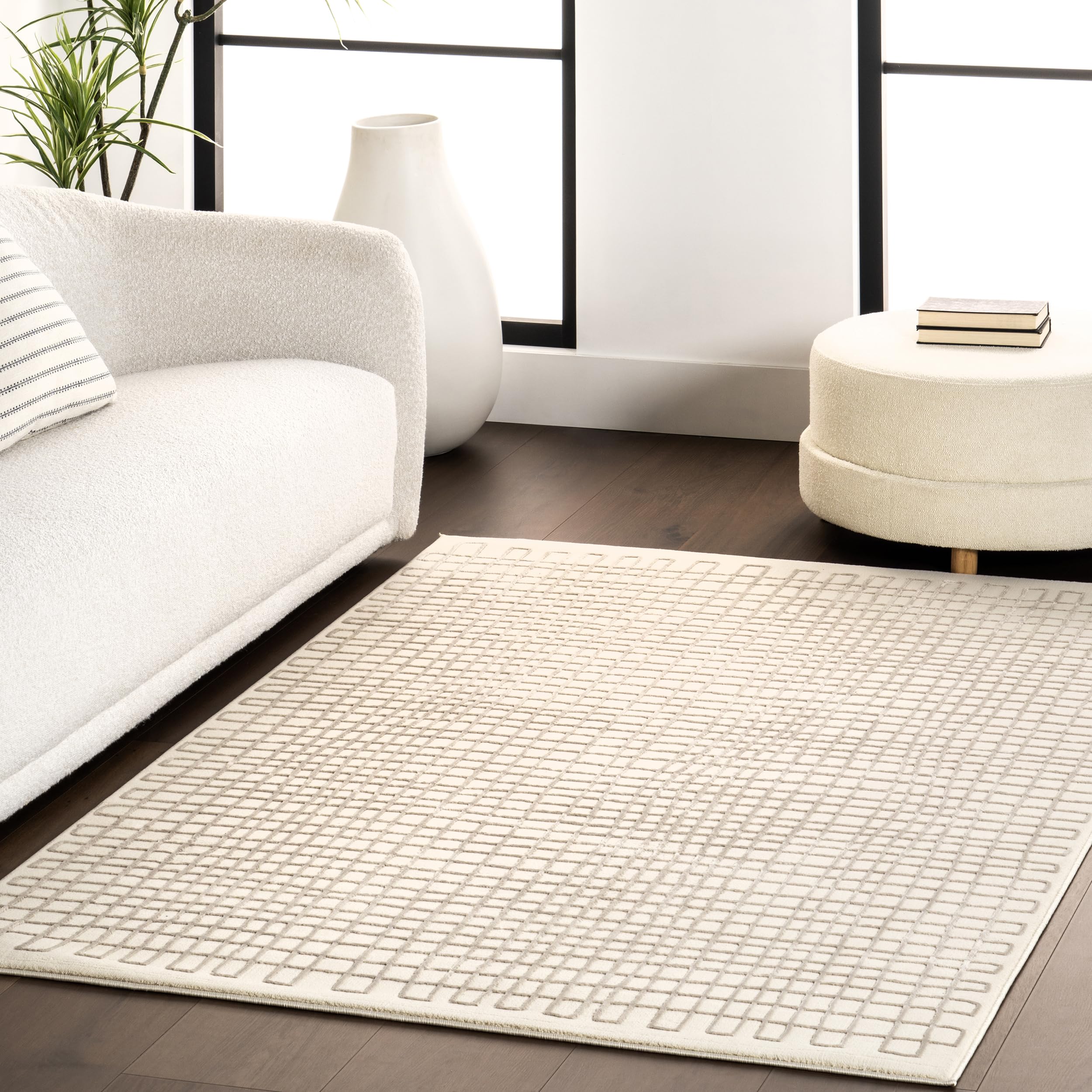 nuLOOM 5′ x 8′ SuperiorWash Indoor Area Rug, 100% Recycled PET, Machine Washable, Oeko-TEX Certified, Medium Pile, Pet-Friendly, Princess Modern Cream