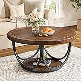 Tribesigns Round Coffee Table with 2 Tiers, 31.5" Wooden Circle Accent Cocktail Table with Storage Shelf and Metal Frame, Industrial Center Tables for Living Room, Brown &amp; Black