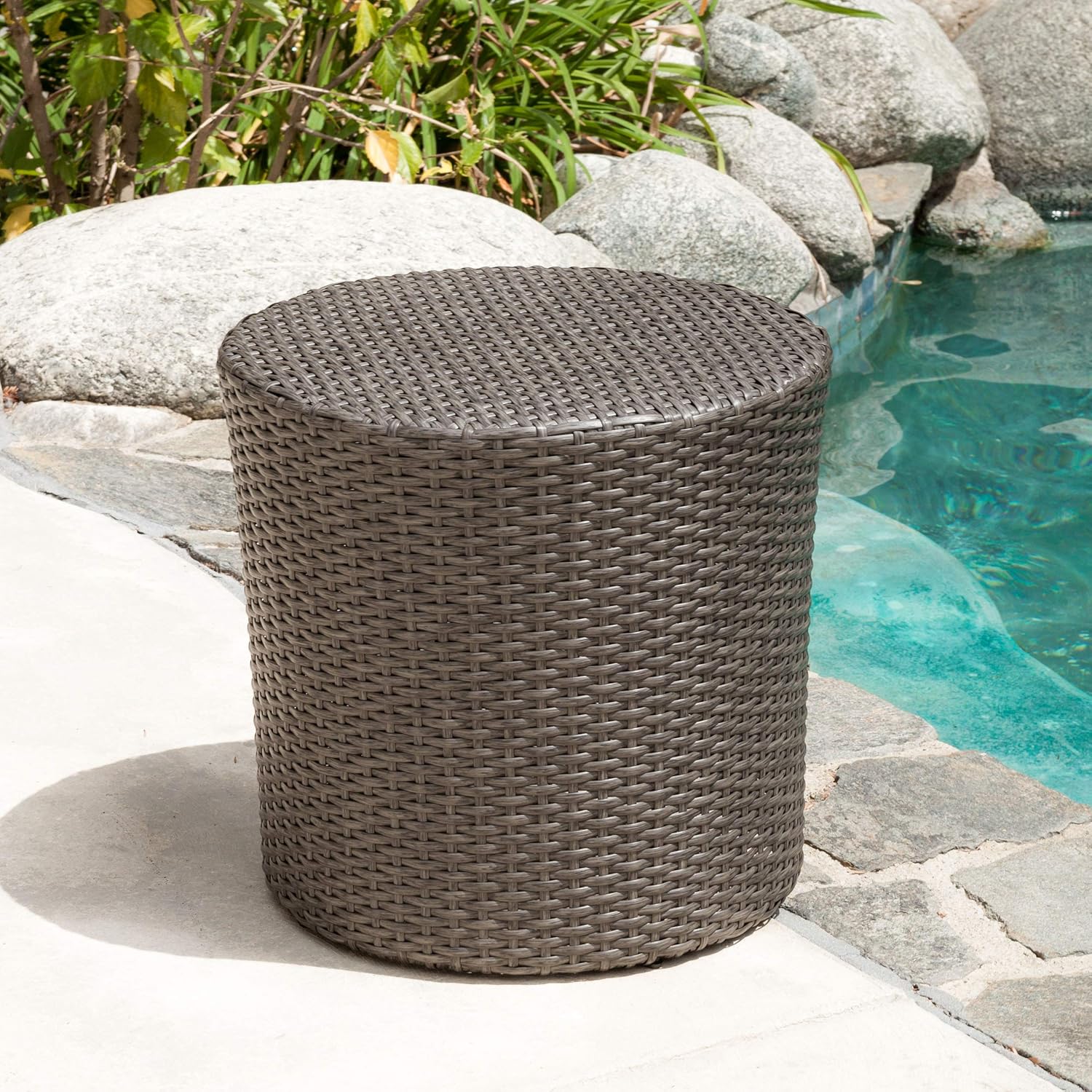 Christopher Knight Home Keaton Wicker Barrel Side Table, Dark Grey : Garden & Outdoor