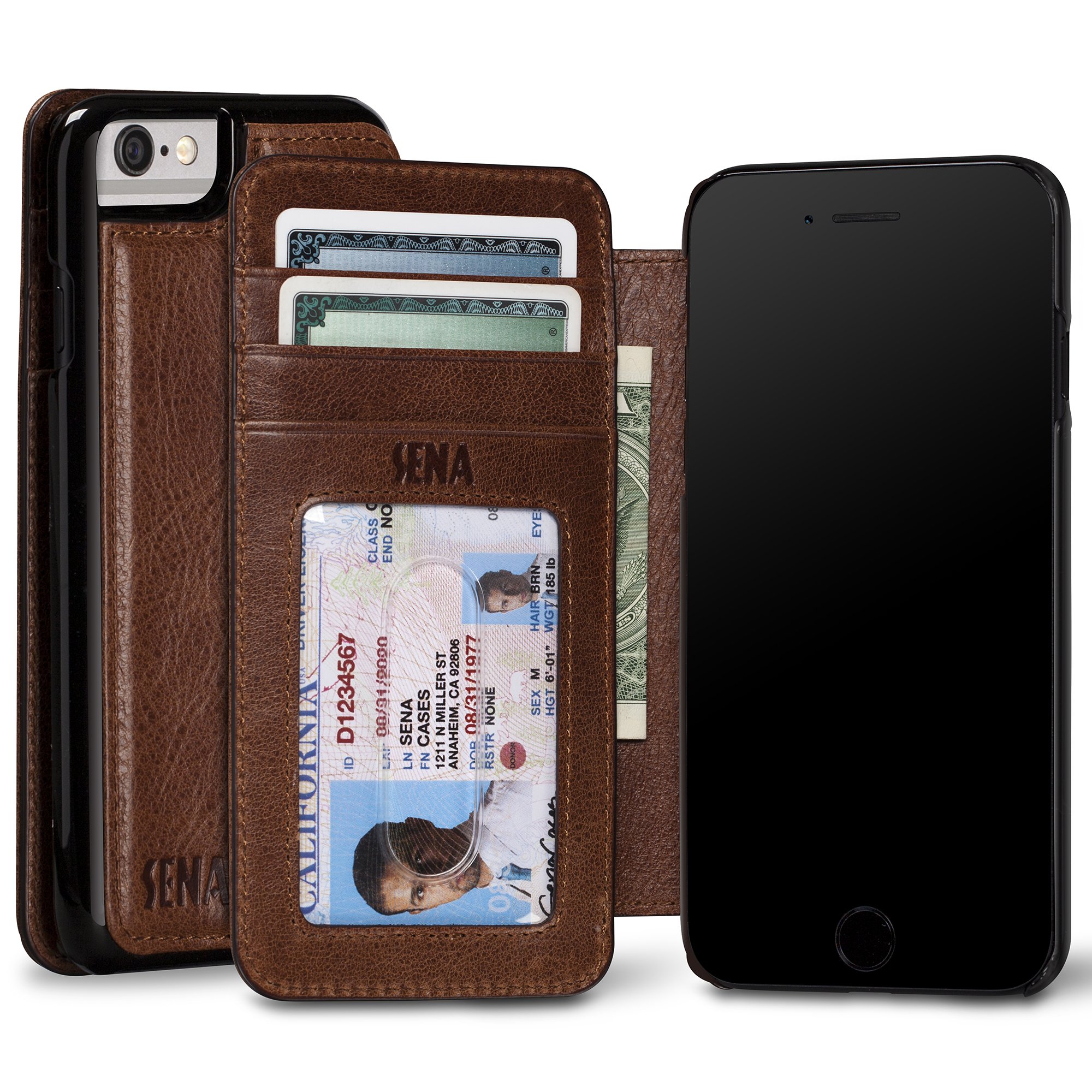 SENA Ultra Thin Wallet Book, Thinnest Book Style Wallet case Solution for The iPhone 6 7 8 and s - Cognac