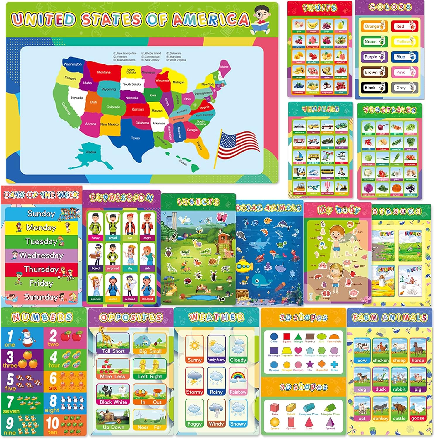 Educational Posters, 16Pack MultipleEducational Poster, 16.5 x 11inch
