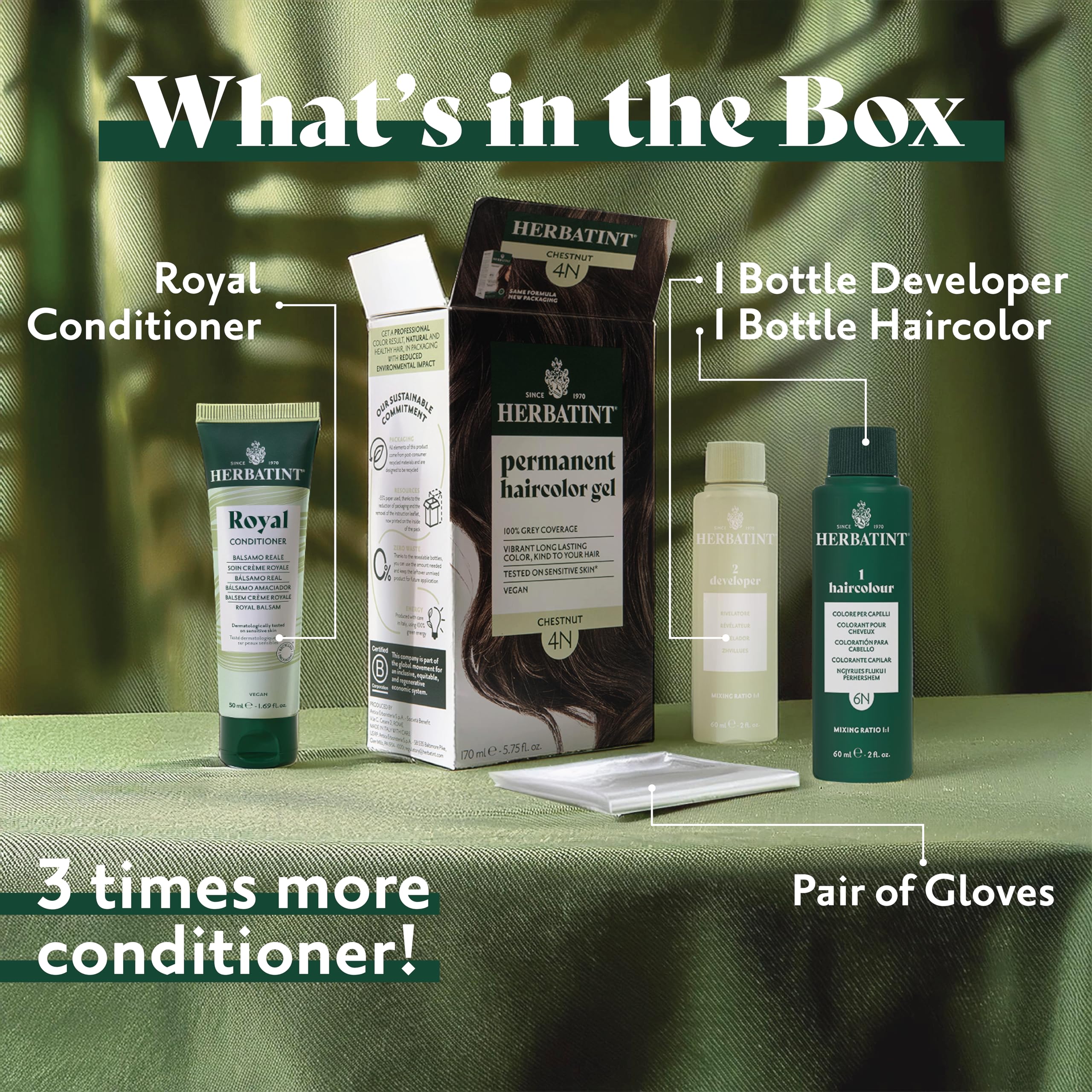 Herbatint Permanent Hair Dye For Women - 1N Black - For Up To 100% Gray Coverage - Ammonia-Free, Alcohol-Free & Vegan - Salon Influenced Hair color 5.75 fl oz