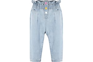KIDSCOOL SPACE Girls Floral Embroidered Ripped Washed Elastic Waist Jeans