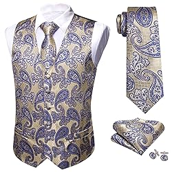 Barry.Wang Mens Suit Vest Yellow Blue Paisley Silk