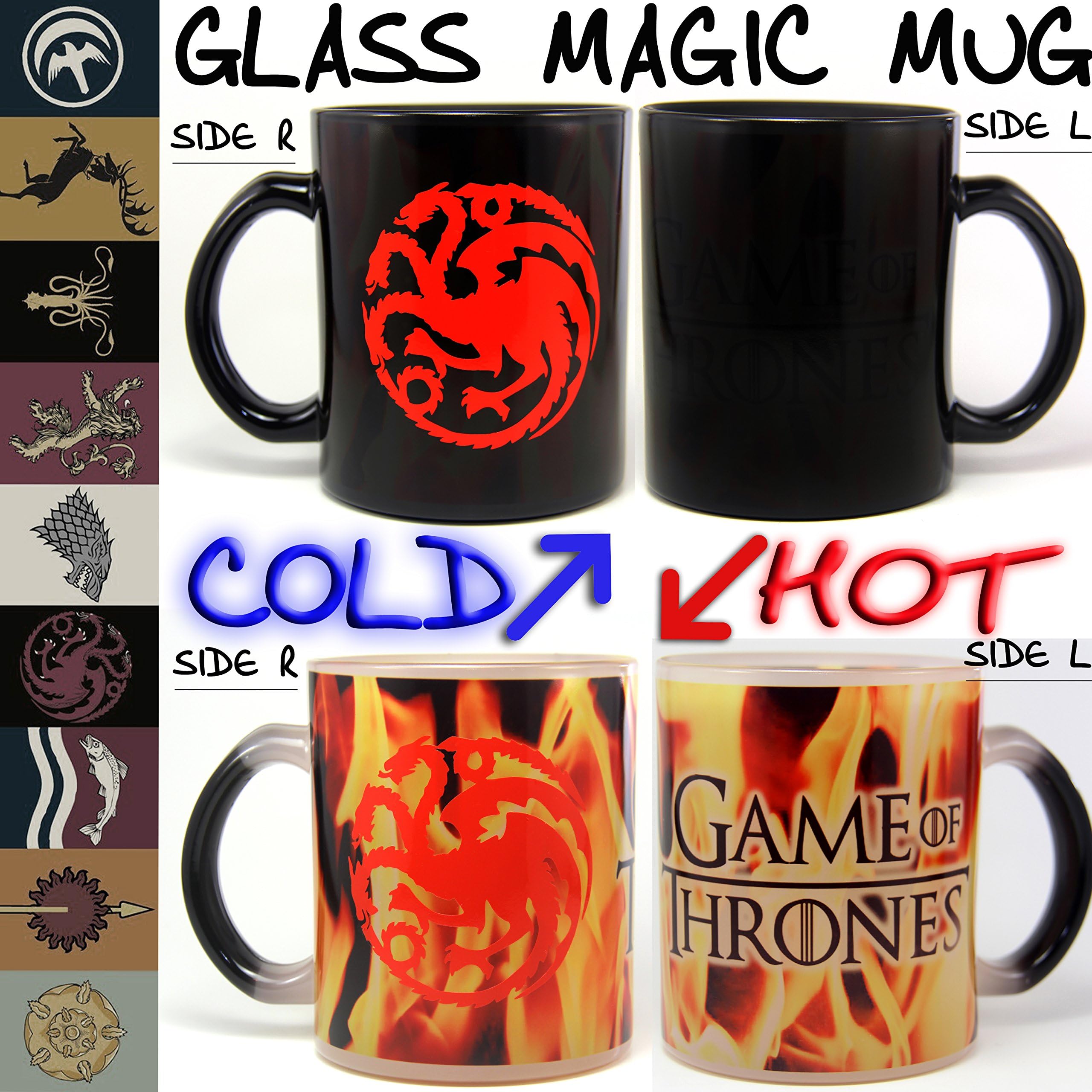 Game of Thrones Heat Sensitive Mug, Christmas Mug Gift. Color changing mug. (TARGARYEN(Fire and Blood))