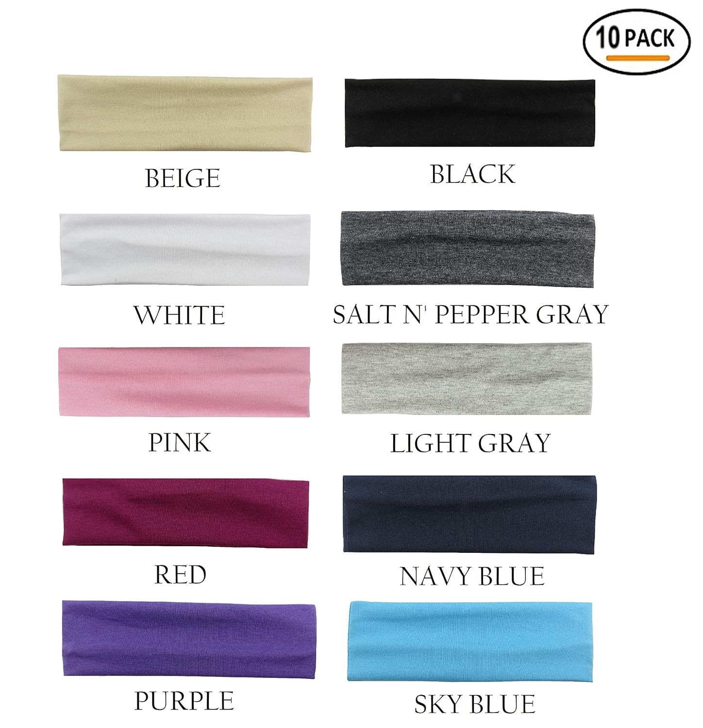 Styla Hair 10 Pack Yoga Headbands - Stretchy Cotton Sports Head Band - Variety Colors : Beauty