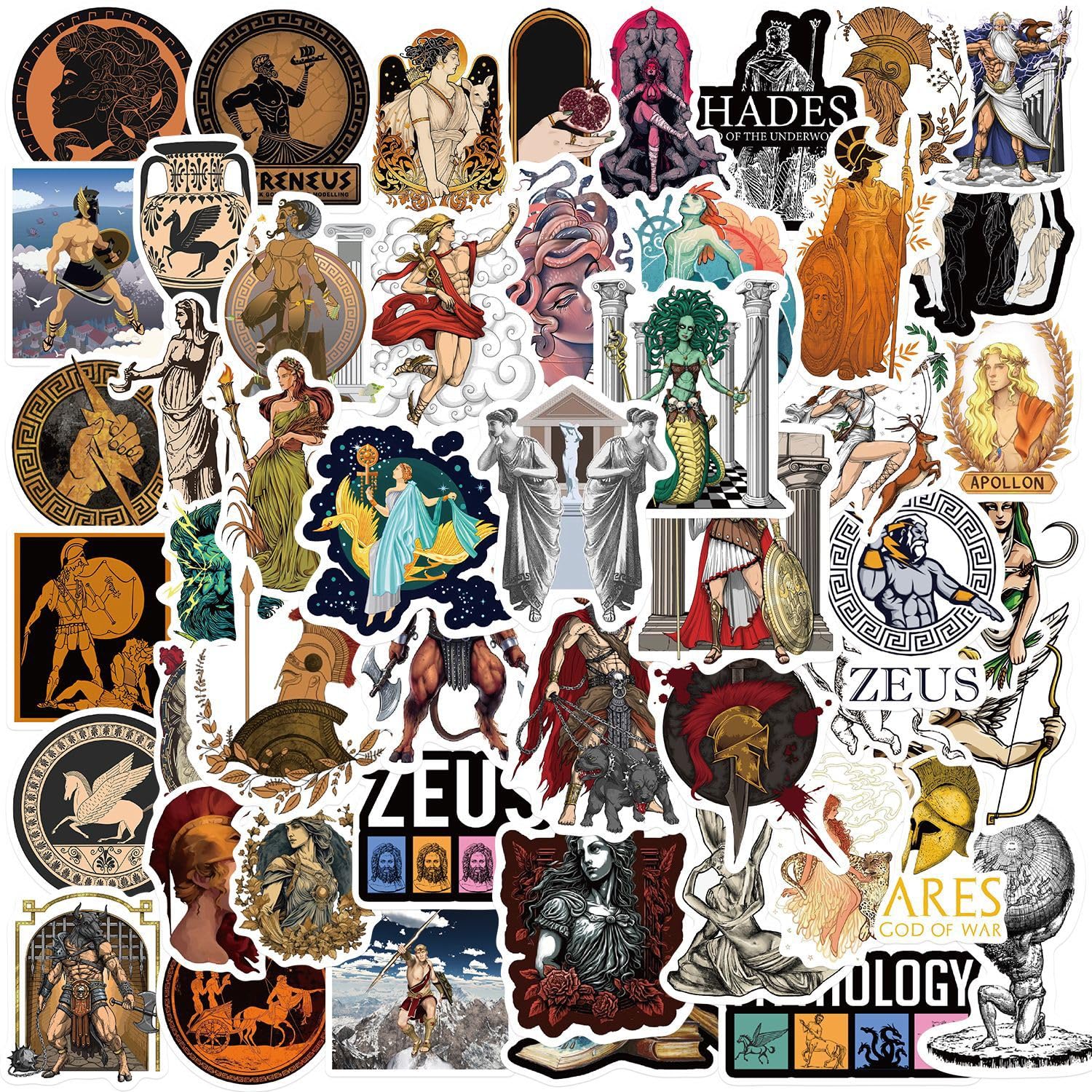 50 Pcs Myth Stickers for Kids Teens Adults Boys Girls Gift,Stickers Pack for Laptop,Skateboard,Luggage,Car,Bike, Cup,Computer,Water Bottle Decor,Mythology Vinyl Waterproof Sticker Decals — image 1