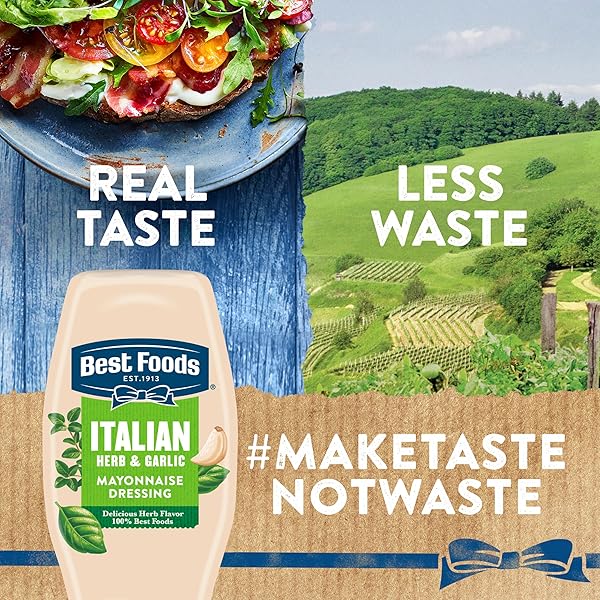 BEST FOODS MAYONNAISE DRESSING ITALIAN HERB & GARLIC FOR ADDING VIBRANT, FRESH FLAVORS TO DISHES, WITH REAL INGREDIENTS & NO ARTIFICIAL FLAVORS 11.5 OZ