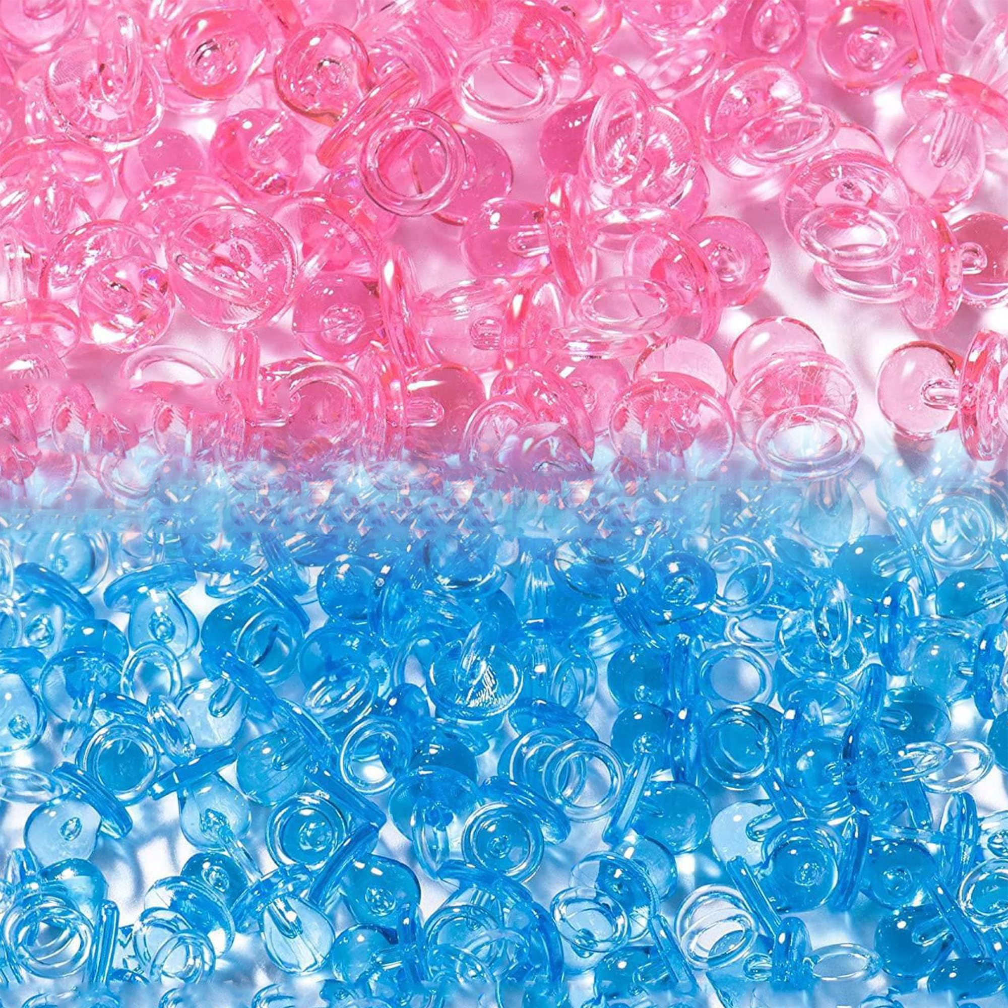 MINGZE 100pcs Acrylic Plastic Cute Small Baby Pacifiers Soother for Baby Shower Decorations, Table Scatter, Party Favors, Games & Activities, Blue & Pink