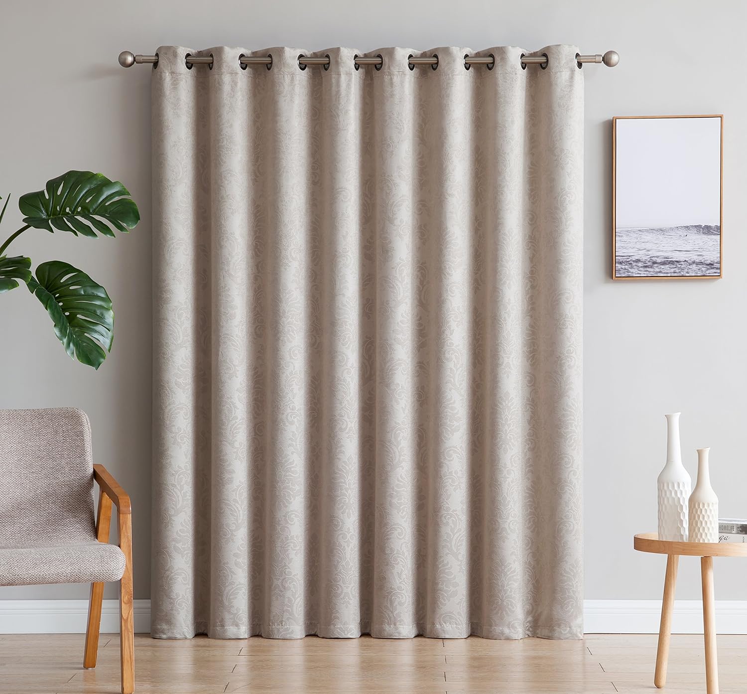 AsaTex Loretta - 1 Embossed Patio Extra Wide Curtain Panel with 16 Grommets - Thermal Weaved Blackout - Noise Reduction Fabric - Ideal for Sliding and Patio Doors (Patio 102 W x 84, Charcoal)