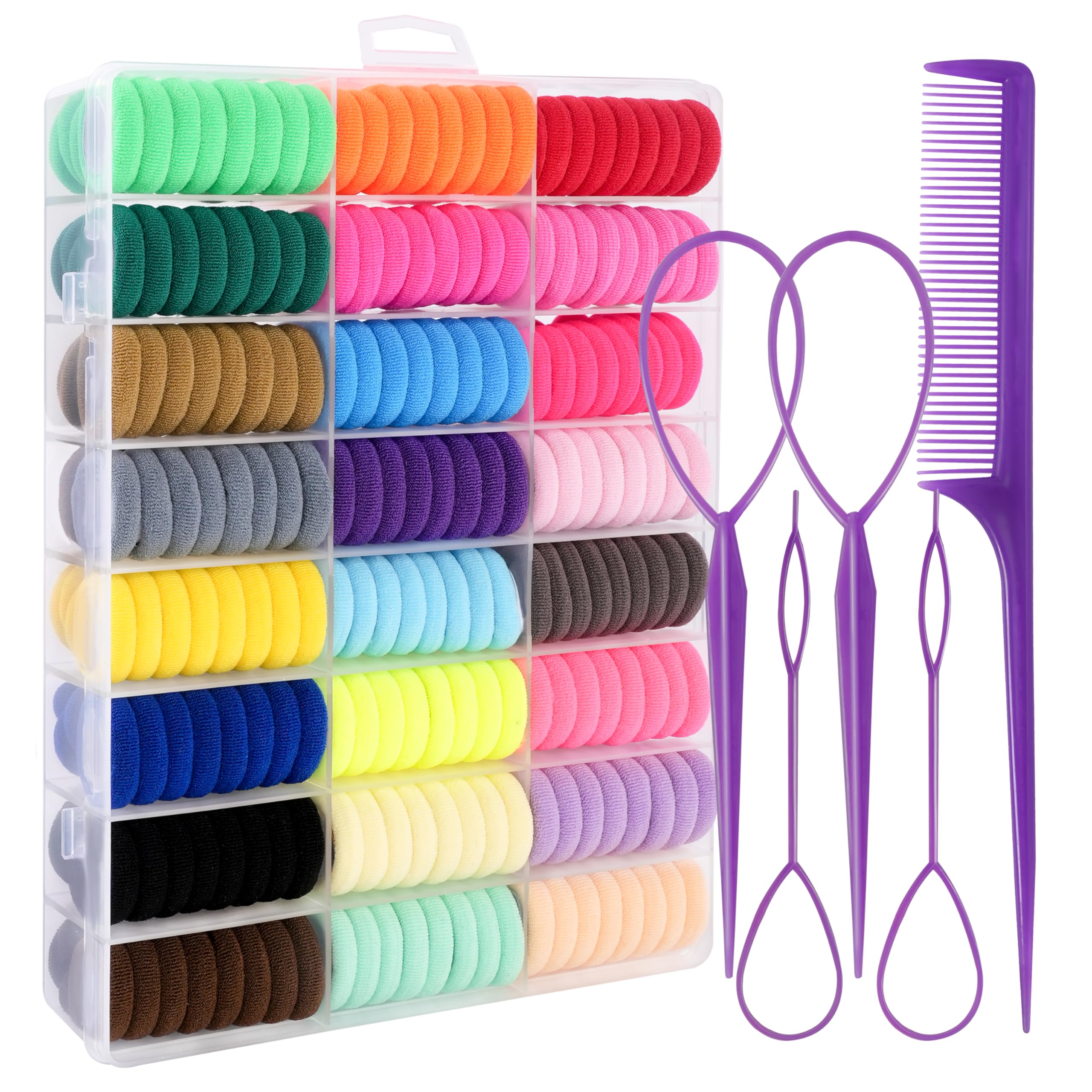 Photo 1 of 360 Pcs Baby Hair Ties, 24 Colors Cotton Toddler Hair Ties with Organizer Box, 1 Inch Seamless Baby Hair Bands for Toddler Girls, Soft Elastic Ponytail Holders with 5 Hair Loop Styling Tools