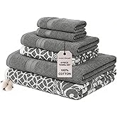 Modern Threads Trefoil Filigree 6-Piece 100% Cotton Towel Set – Reversible Yarn Dyed Jacquard – Includes 2 Bath Towels, 2 Hand Towels, 2 Washcloths – Absorbent, Quick Dry, Soft & Durable – Dark Gray