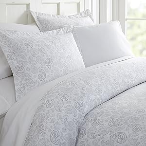 Becky Cameron Patterned Duvet Cover Set, Queen, Coarse Paisley Light Gray