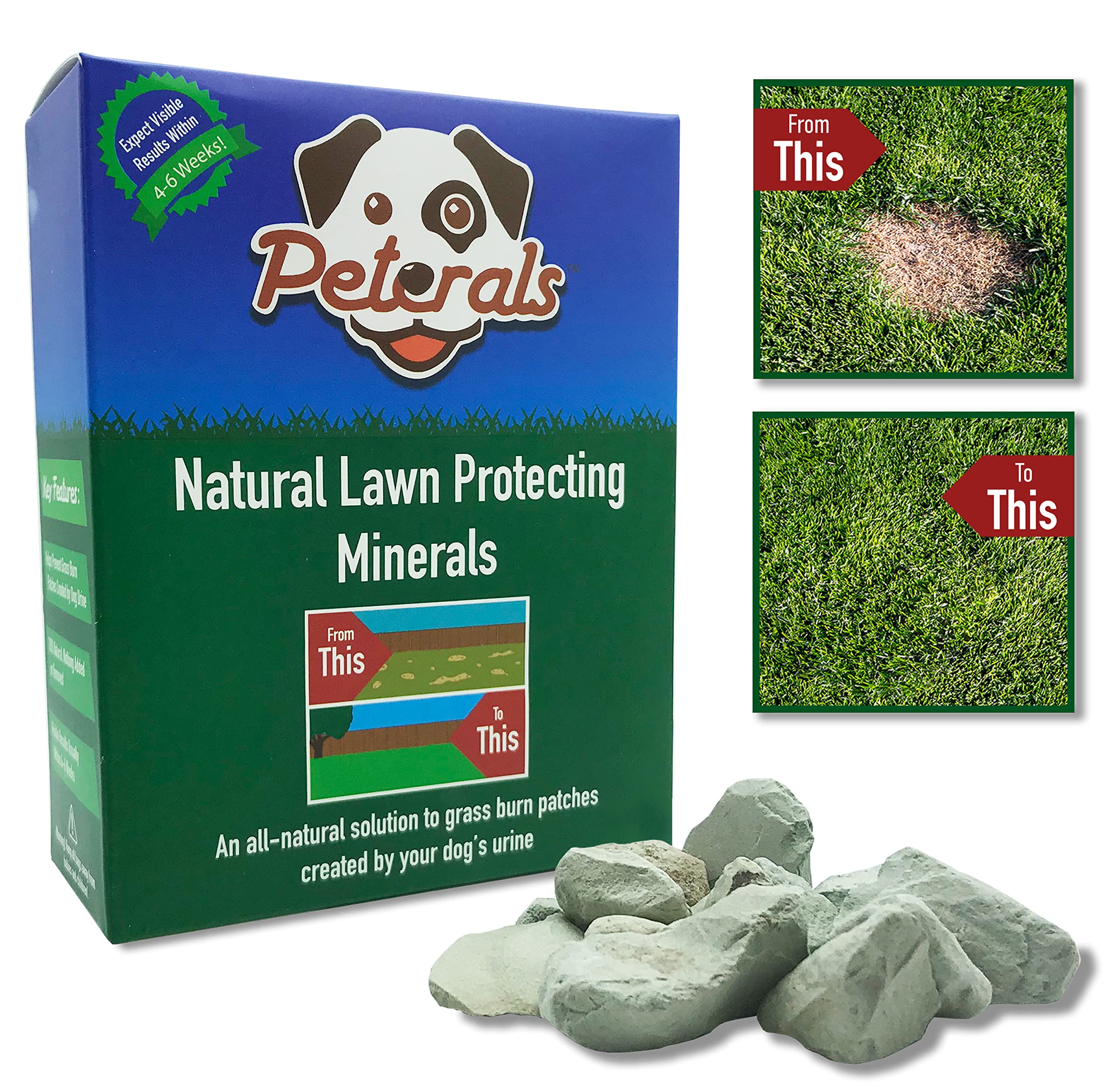 Peterals 200g | All-Natural Dog Urine Neutraliser | Mineral Rocks for Water Bowls to Prevent & Repair Dog Grass Burn Patches