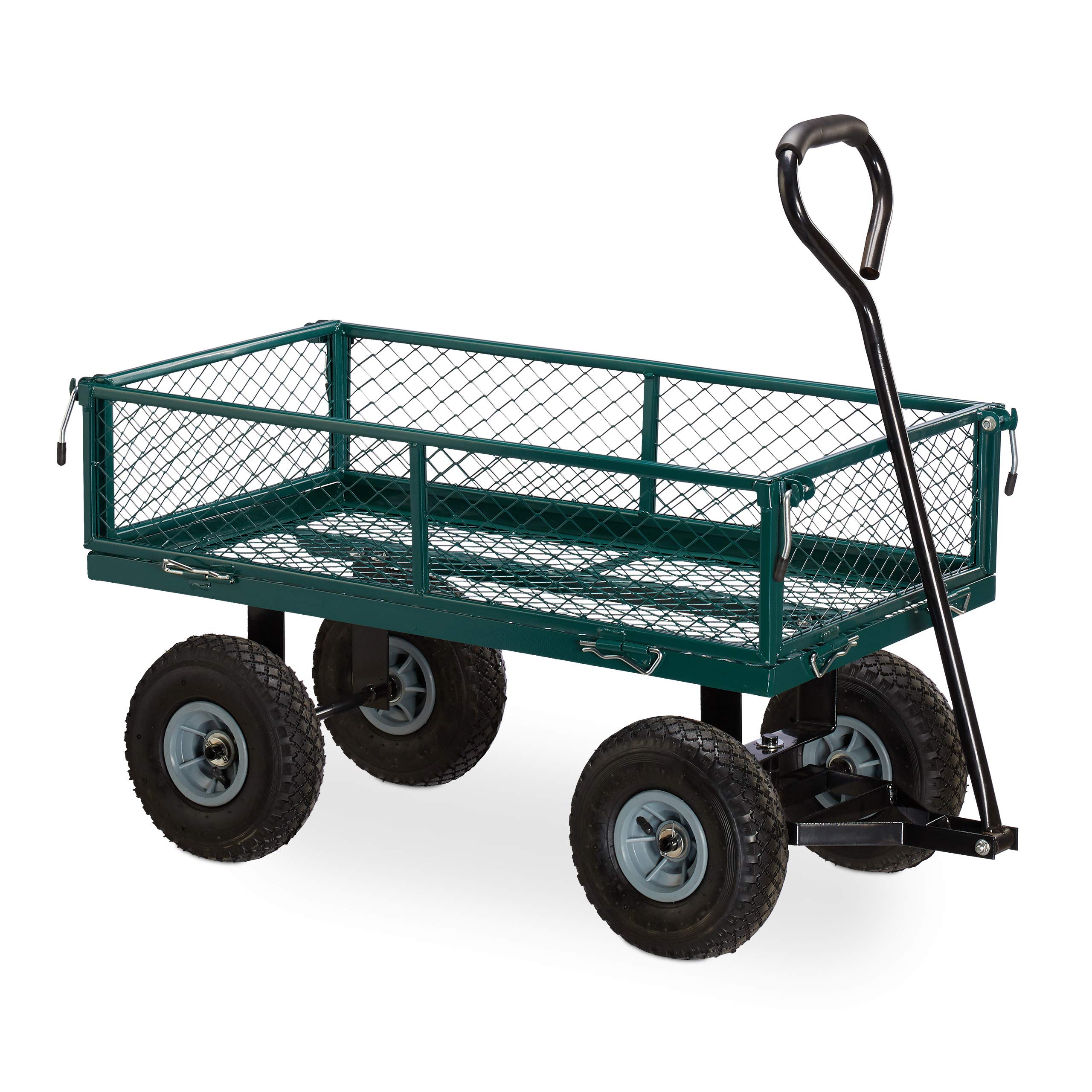 Relaxdays Hand Wagon, Practical Garden Hand Cart, Outdoor Transporter; Foldable Sides, up to 150 kg, Green