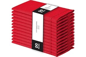 Dine n Decor Set of 12 Hemstitch Cloth Dinner Napkins 100% Cotton - Soft Durable Washable - Ideal for Events Weddings Holidays - Perfect Everyday Use Table Linen Cloth Napkins 18x18 Red