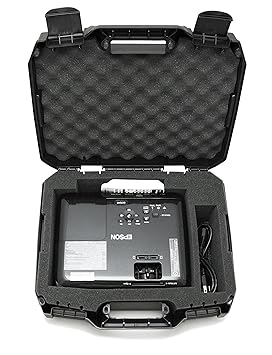 Casematix Projector Travel Case Compatible with Epson VS250 Svga, VS350 xga, VS355 wxga Projectors, Hdmi Cable and Remote with Custom Foam Compartment and Hard Shell Protection