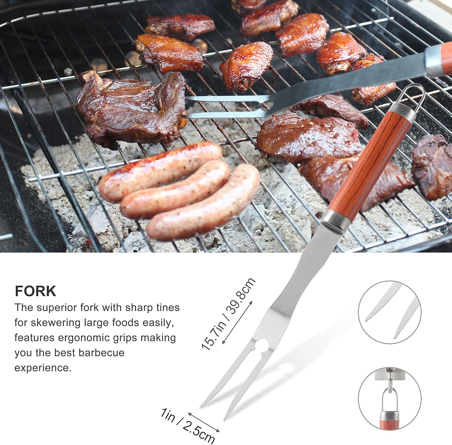 grilljoy 30PCS BBQ Grill Tools Set with Thermometer and Meat Injector. Extra Thick Stainless Steel Spatula, Fork& Tongs - Complete Grilling Accessories in Portable Bag - Perfect Grill Set Gift. : Garden & Outdoor