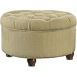 Homepop Home Decor |N8264-F1077 | Large Button Tufted Woven Round Storage Ottoman | Ottoman with Storage for Living Room & Be