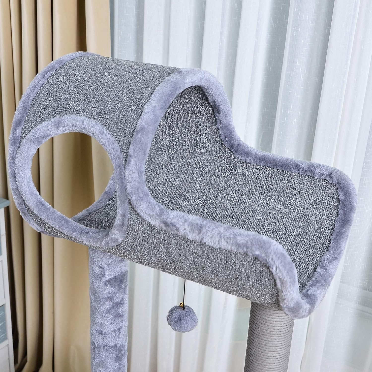Catry Large Cat Tree Tower with Paper Rope Covered Scratching Post Hammock Tunnel for Multiple Cats Activity Center, Gray : Pet Supplies