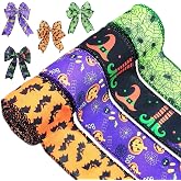 4 Rolls Halloween Wired Edge Ribbon for Crafts & Decoration | 1.5 Inch Width, 13.2 Yards, Hallloween Gift Wrapping, Festival Decor