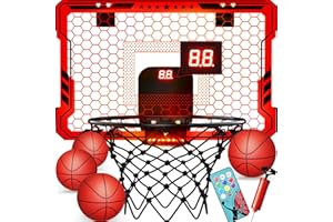 ropoda Indoor Basketball Hoop, Mini Hoop with 7 LED Lights, 3 Modes Scoreboard, Mini Hoop with 4 Balls Over The Door, Basketb