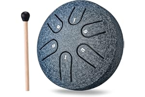 PUJONI Mini Steel Tongue Drum Small: 3 Inch 6 Notes Metal Hand Drums Musical Instruments, Music Gifts for Family Friends (Navy)