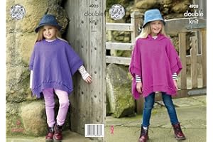 King Cole Kids Double Knitting Pattern Girls Round Neck or Hooded Heart Motif Ponchos (4928)
