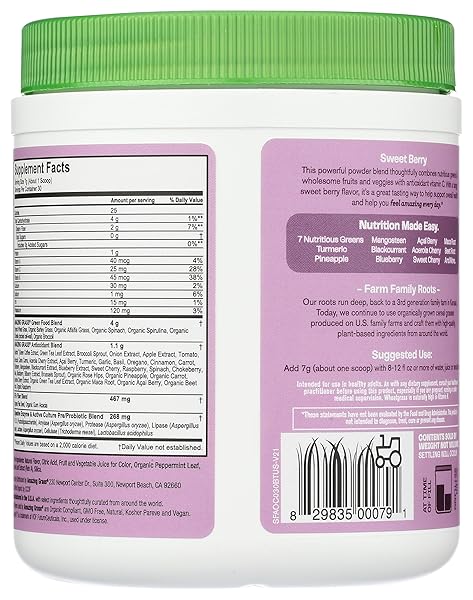 AMAZING GRASS GREENS BLEND ANTIOXIDANT: SUPER GREENS POWDER SMOOTHIE MIX WITH ORGANIC SPIRULINA, BEET ROOT POWDER, ELDERBERRY, BILBERRY, PREBIOITICS & PROBIOTICS, SWEET BERRY, 30 SERVINGS (PACKAGING MAY VARY)