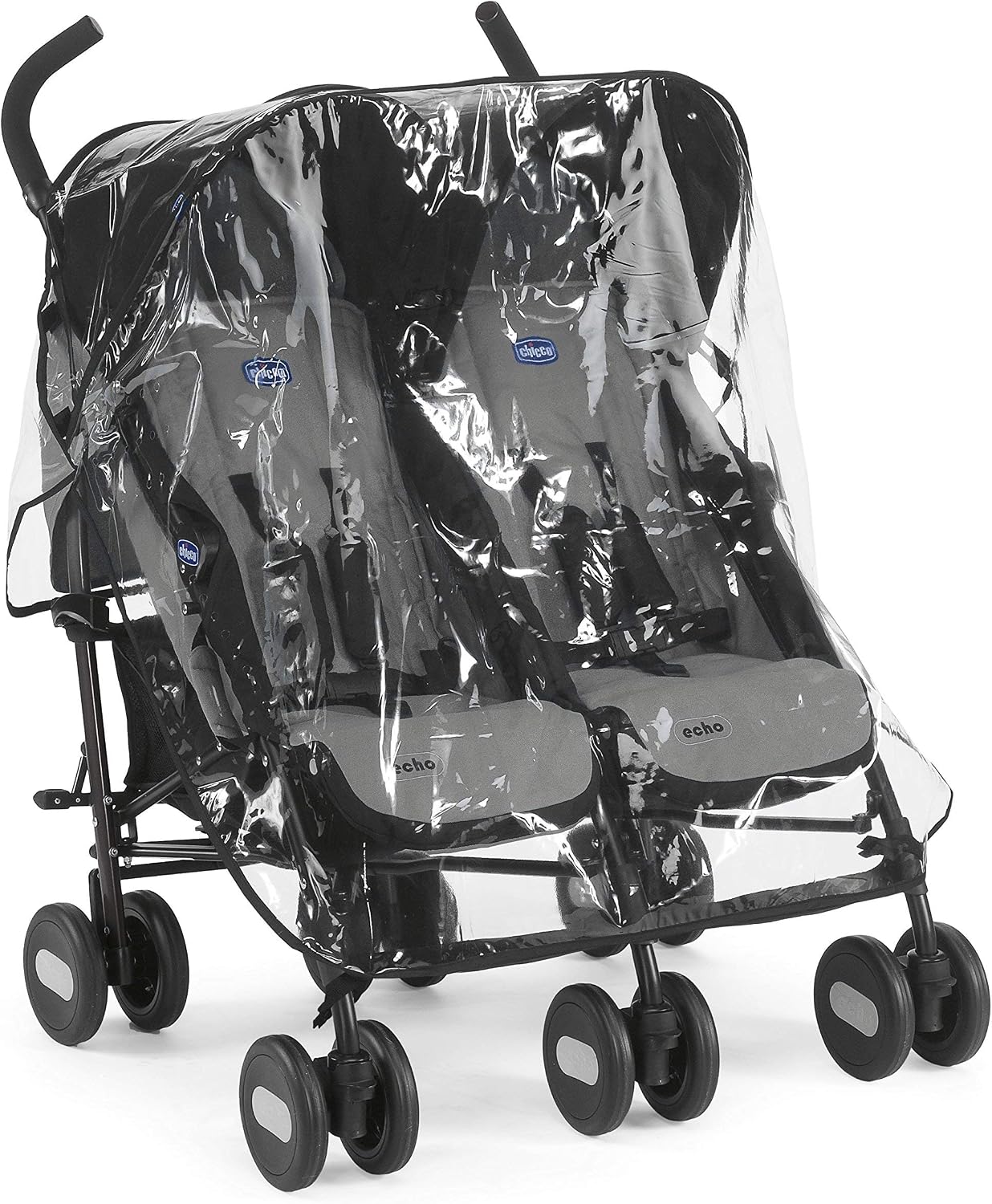 Chicco OHlalà Twin Double Stroller Pushchairs from Birth to 15 kg for Twins and Siblings, Lightweight Reclining and Folding Double Buggy, Compact Closure, Rain Cover and Extendable Canopy - Black - Image 4