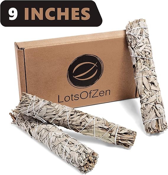 LotsOfZen 9" White Sage Sticks, 3 Pack of Smudge Sticks for